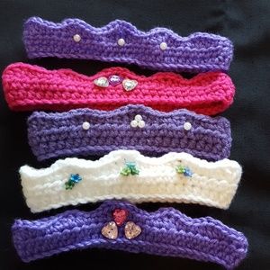 Hand crochet headbands, pink purple beaded NWOT